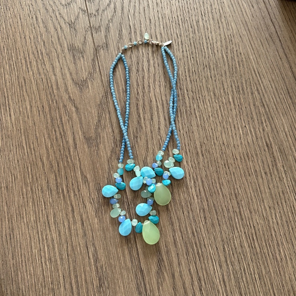 Talbots Blue Green Teal Beaded Statement Necklace